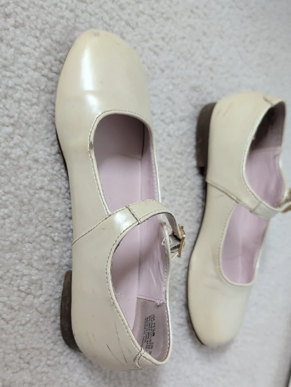 Nina Girls Cream Metallic Mary Jane Dress Shoes Sz 11.5